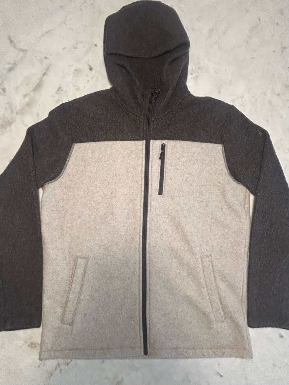 Men’s Smartwool Hudson Trail Full Zip Hoodie Sz L Oatmeal/Brown
